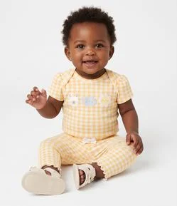 Calça Legging Bebê com Estampa Xadrez - Tam RN a 18 meses
