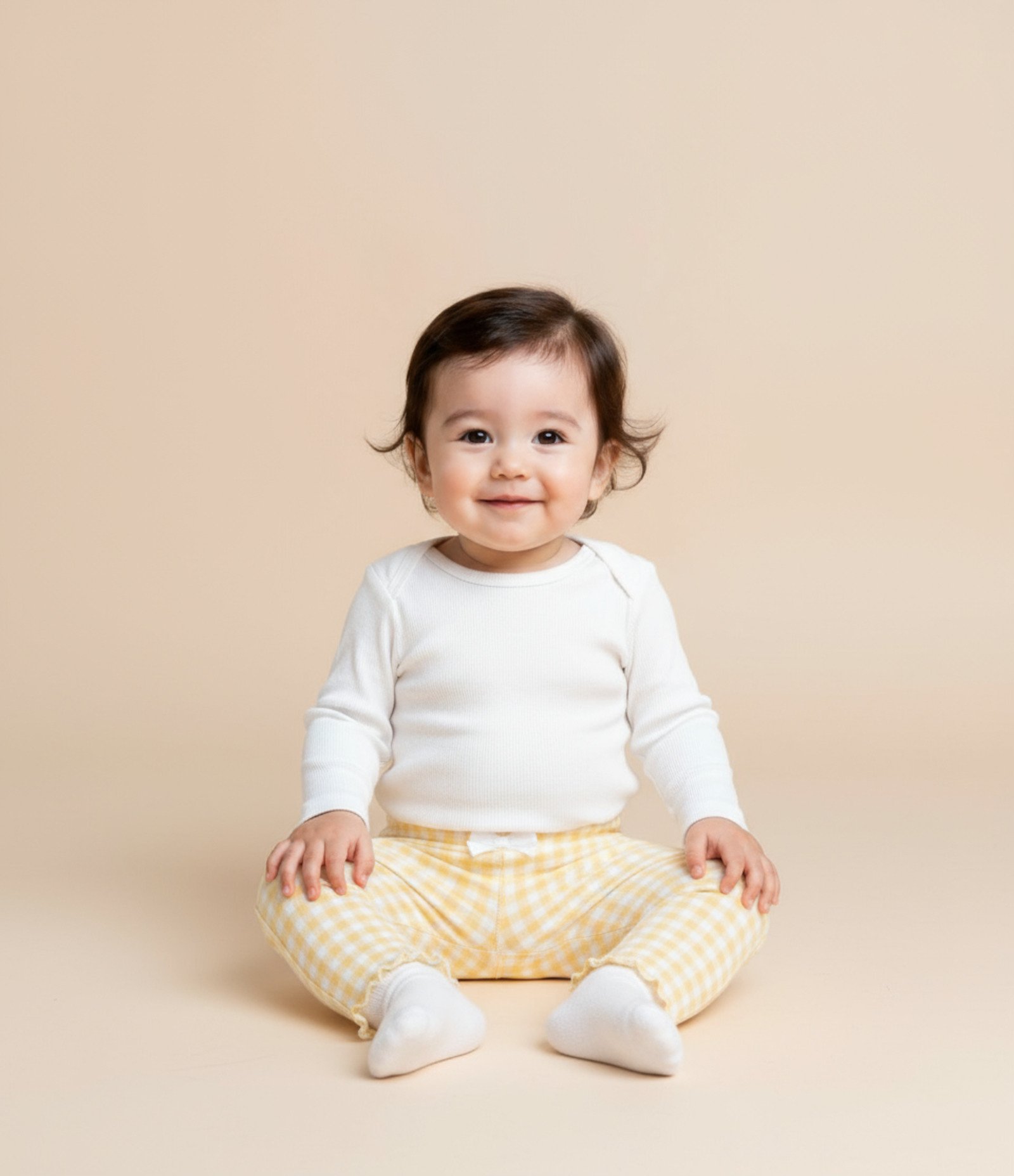 Calça Legging Infantil com Estampa Xadrez Vichy - Tam 0 a 18 meses Amarelo 1