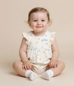 Macaquinho Infantil com Babadinho e Estampa Poá - Tam 0 a 18 meses