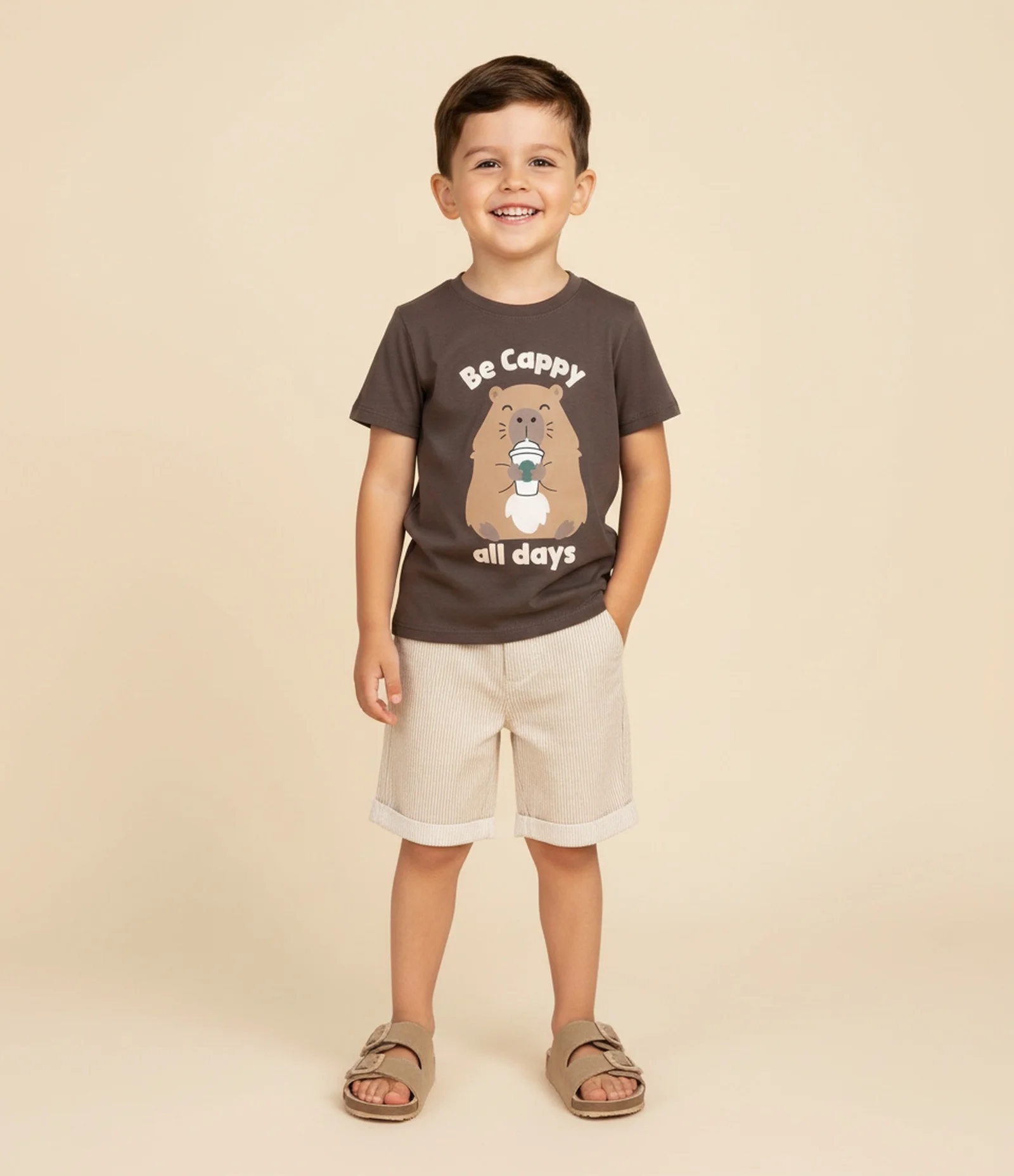 Camiseta Infantil com Estampa Capivara Be Cappy - Tam 1 a 6 Anos Marrom 1