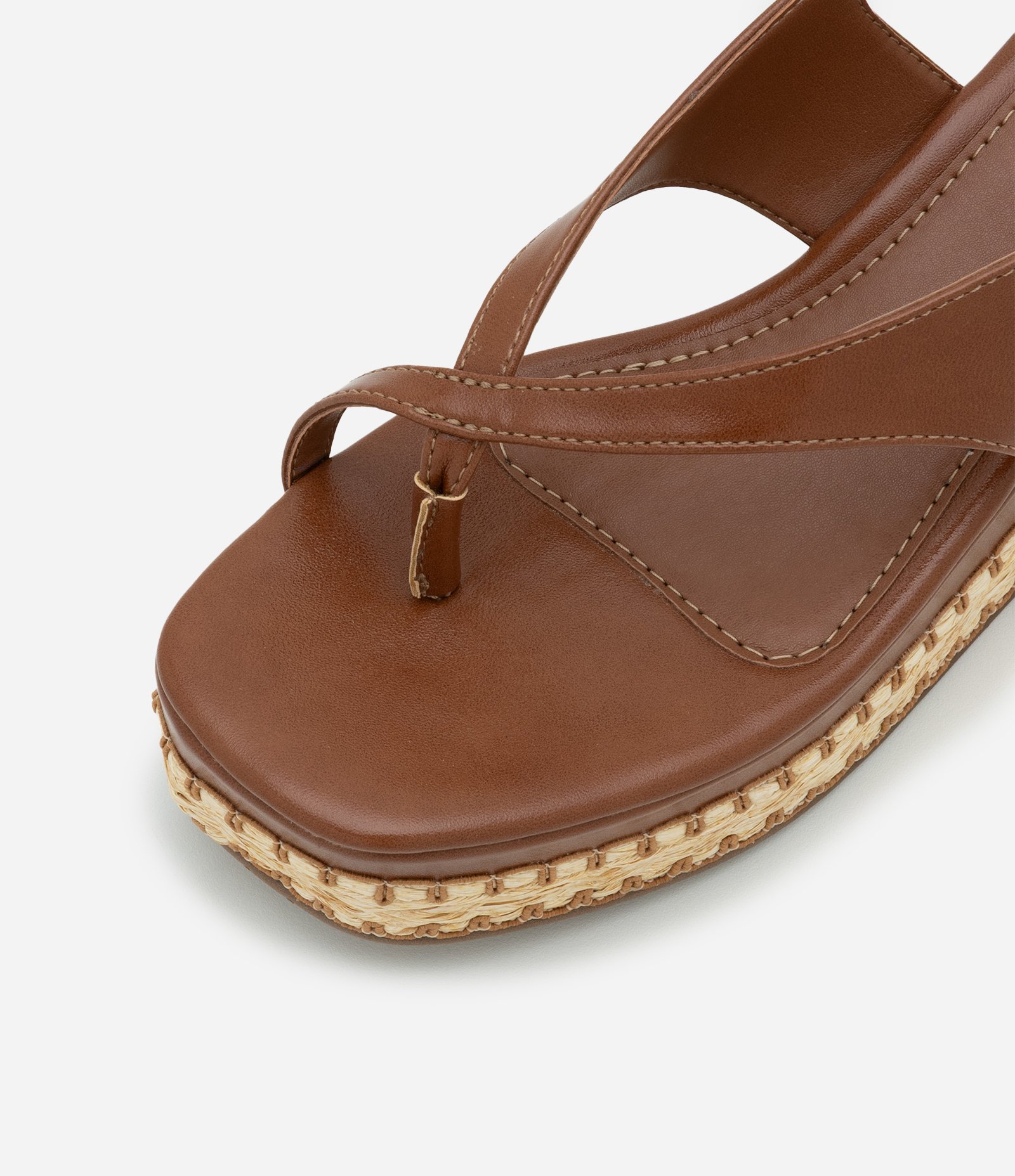Sandália Anabela com Salto Efeito Ráfia Marrom 3