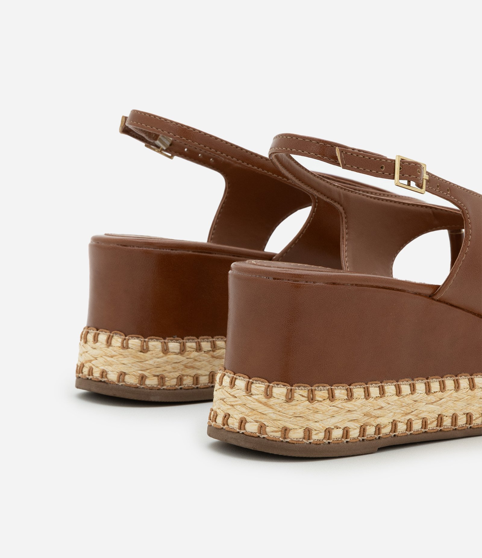 Sandália Anabela com Salto Efeito Ráfia Marrom 6