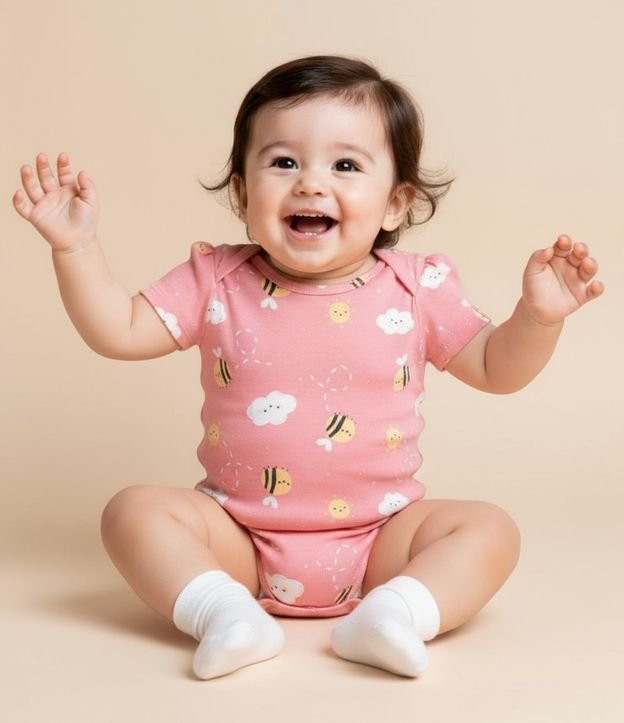Body Infantil em Ribana com Estampa Abelha - Tam RN a 18 meses