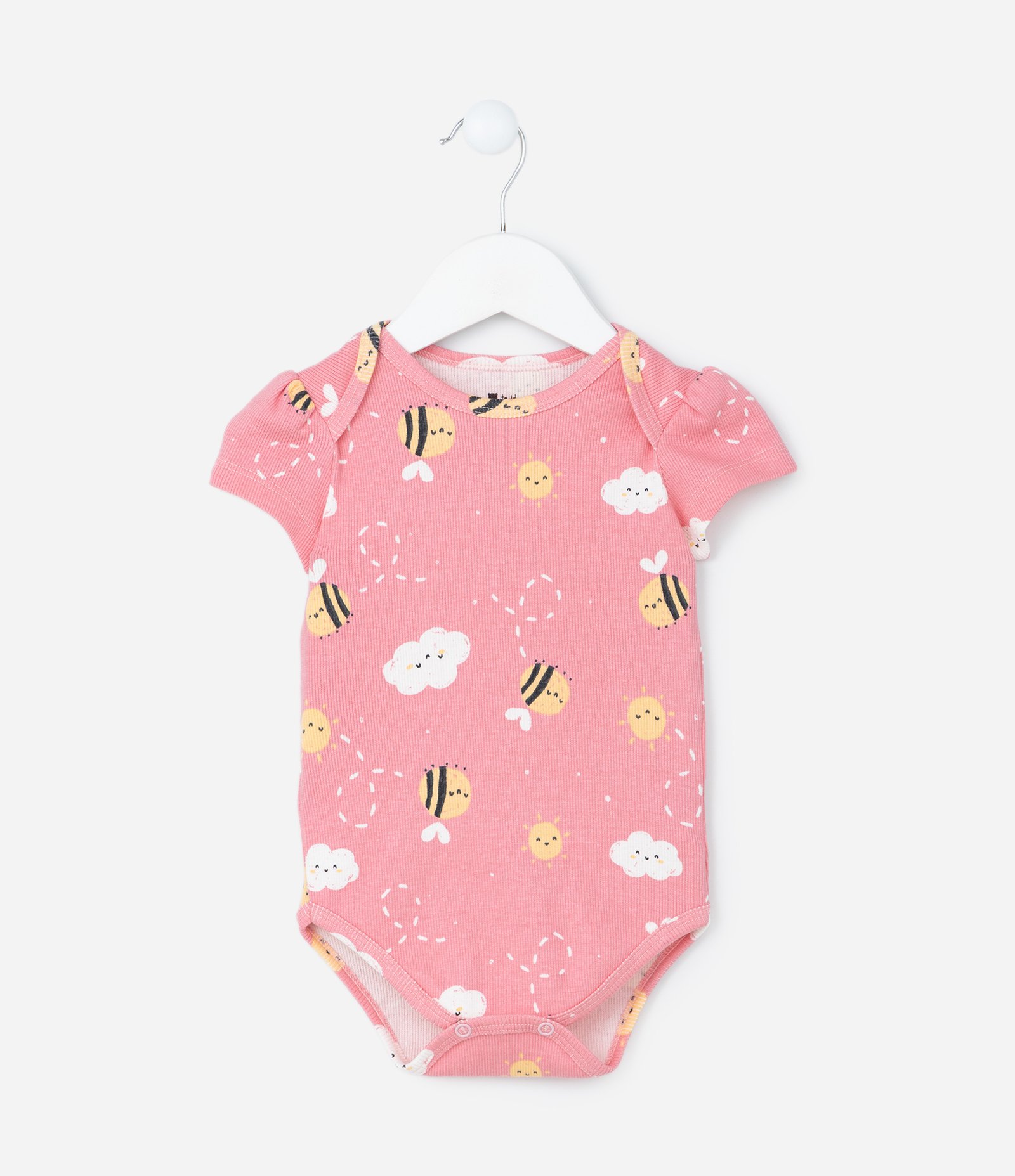 Body Infantil em Ribana com Estampa Abelha - Tam RN a 18 meses Rosa 2