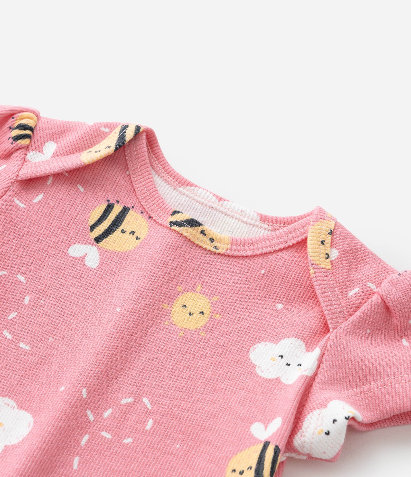 Body Infantil em Ribana com Estampa Abelha - Tam RN a 18 meses Rosa 6