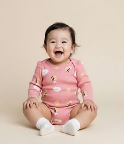 Body Infantil em Ribana com Estampa Abelha - Tam RN a 18 meses