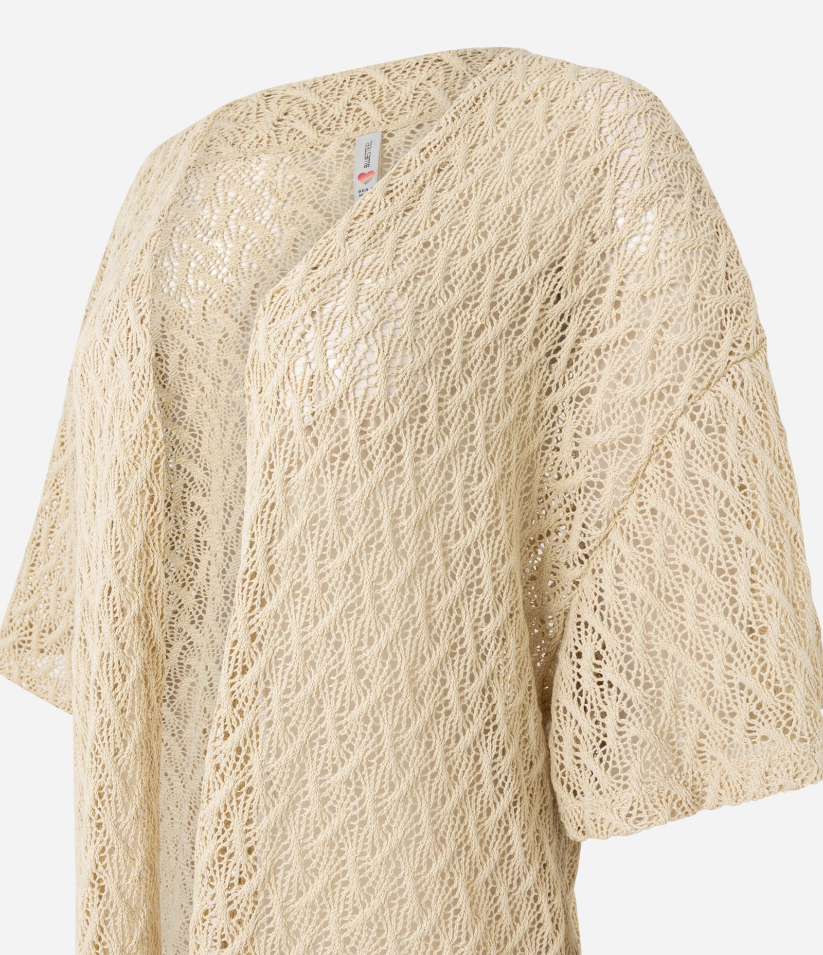 Kimono em Renda com Manga Curta Bege 6