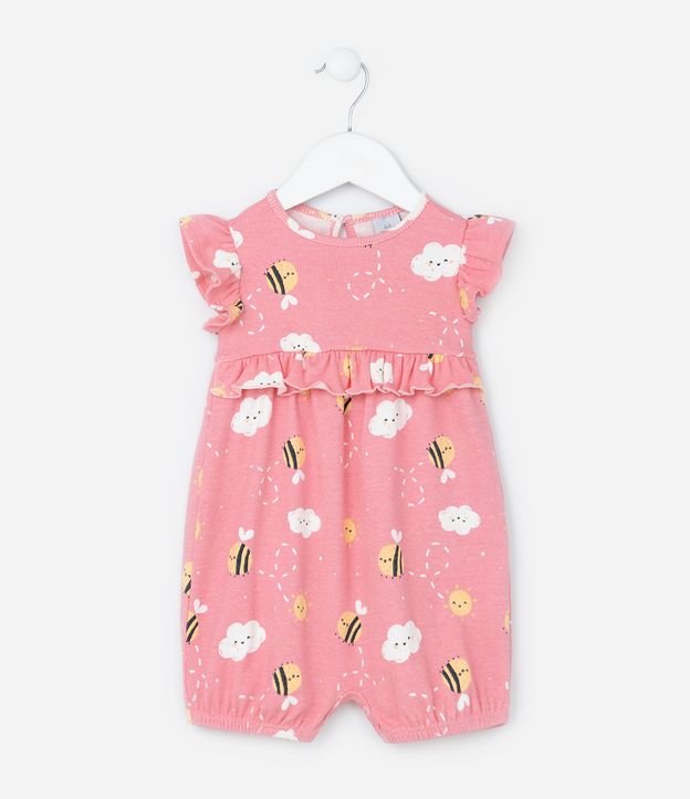 Macaquinho Infantil com Babado e Estampa Abelhinhas - Tam 0 a 18 meses