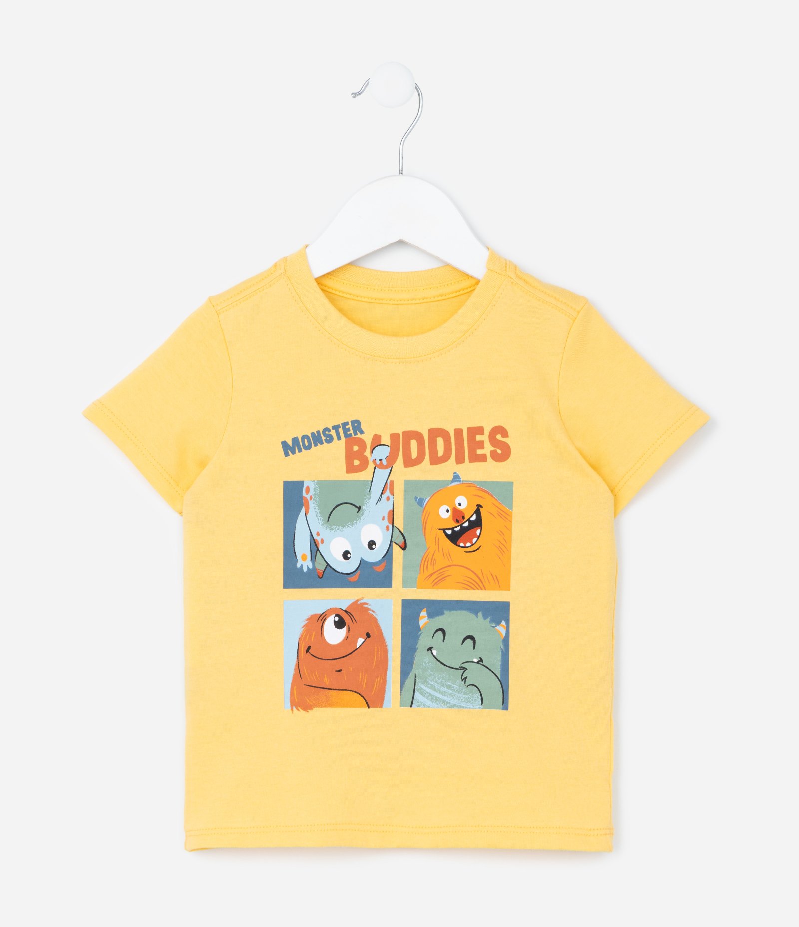 Camiseta Infantil com Estampa 4 Monstrinhos - Tam 1 a 6 Anos Amarelo 1
