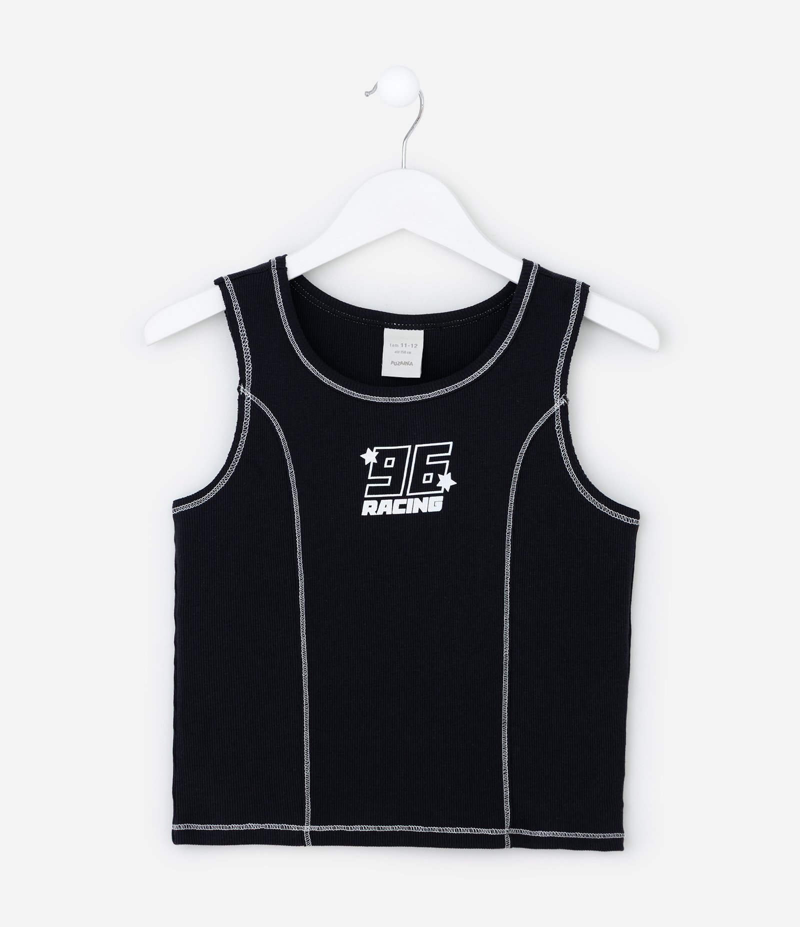 Regata Infantil em Ribana com Lettering 96 - Tam 5 a 14 Anos Preto 1