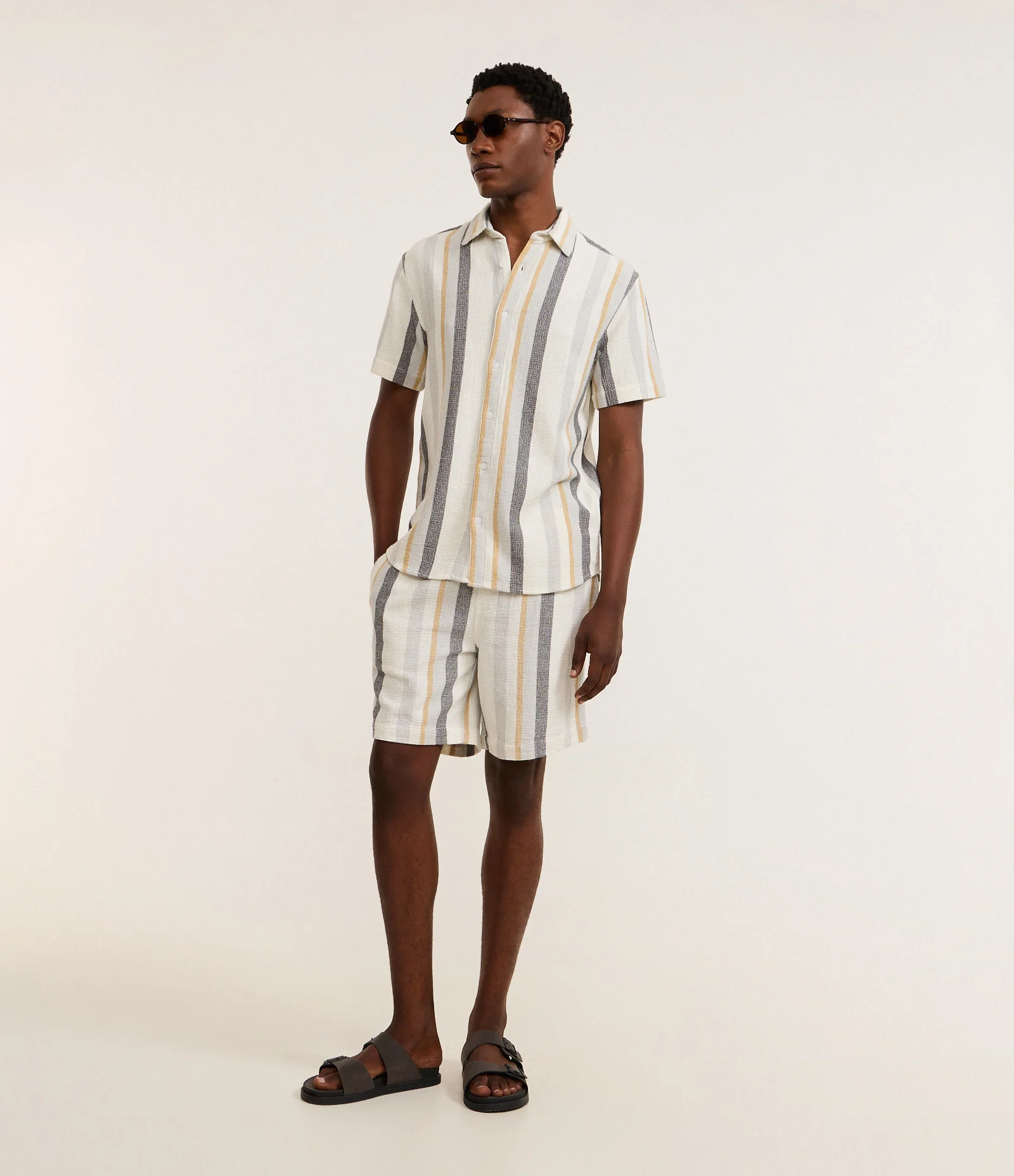 Camisa em Algodão Texturizada com Listras Cinza/Amarelo queimado/Off White/Chumbo 2