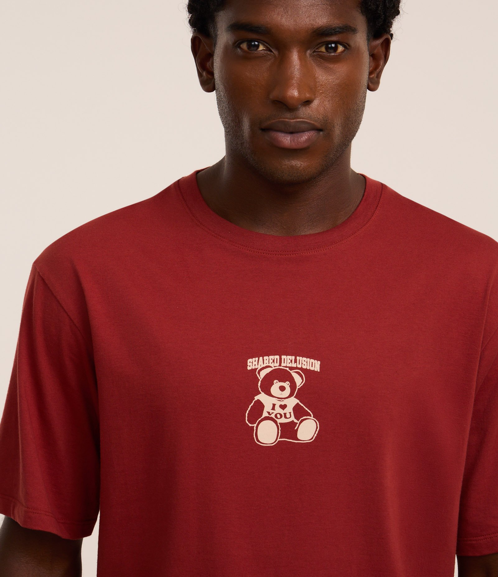 Camiseta Boxy em Algodão Estampa de Urso Shared Delusion Vermelho 3