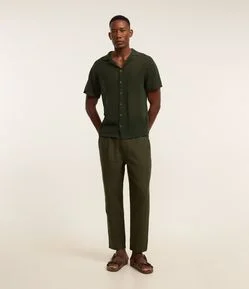 Calça Relaxed em Alfaiataria com Textura e Bolsos