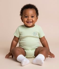 Body Infantil Canelado com Estampa Dinossauro - Tam 0 a 18 meses