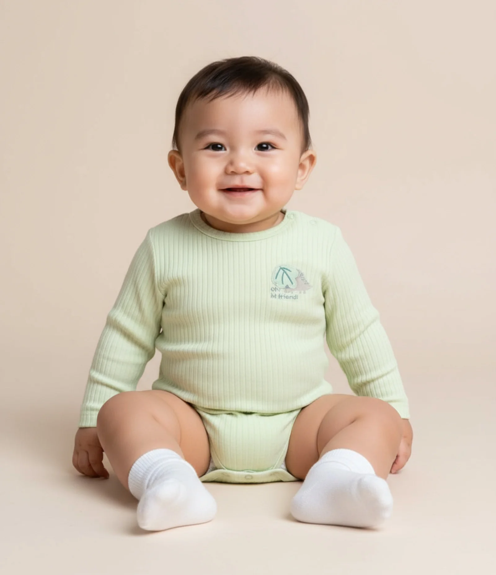 Body Infantil Canelado com Bordado Dinossauro - Tam 0 a 18 meses Verde 1