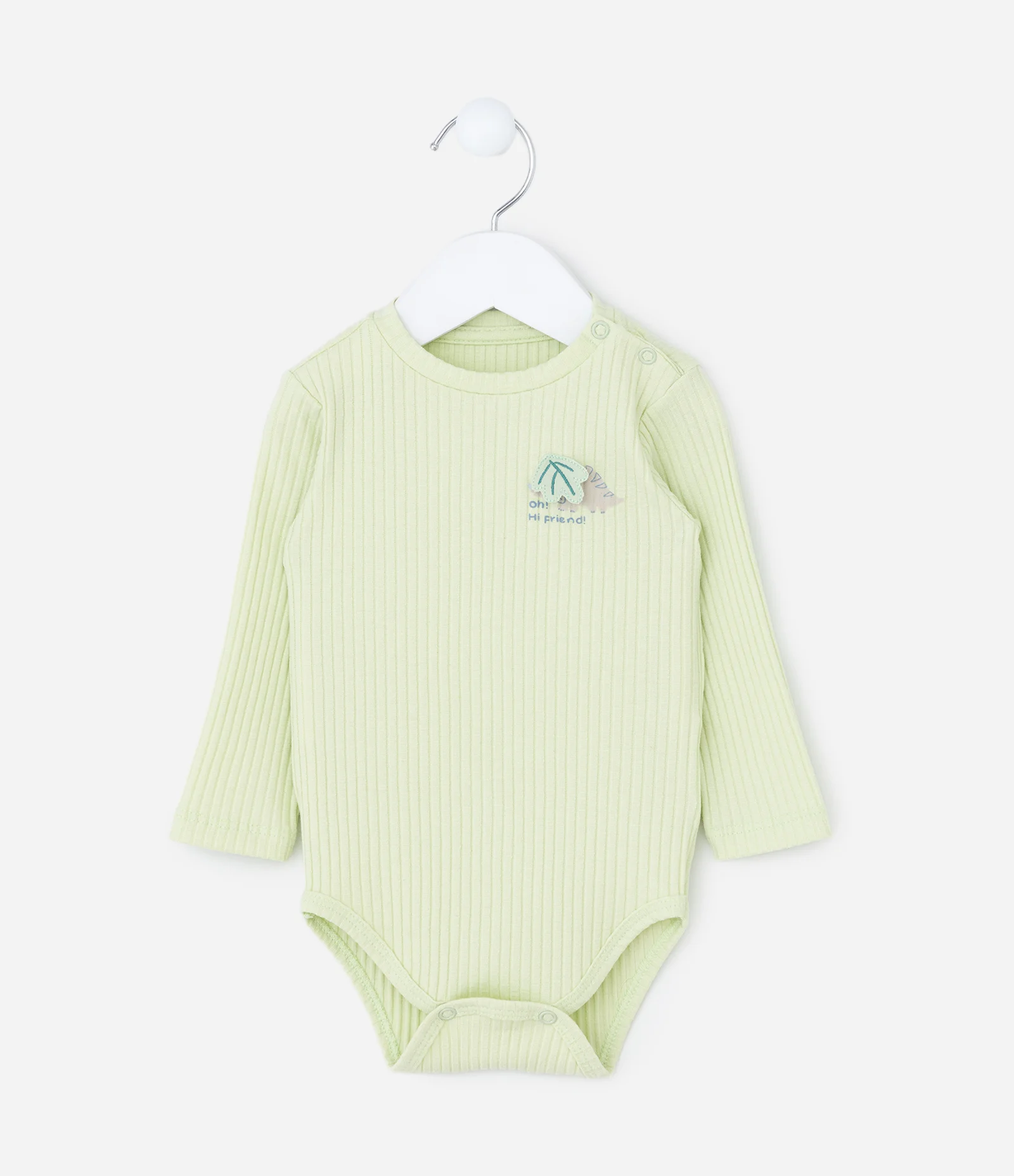 Body Infantil Canelado com Bordado Dinossauro - Tam 0 a 18 meses Verde 2