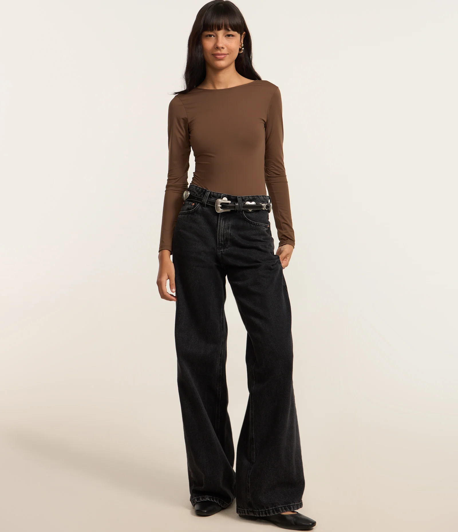 Body em Microfibra com Decote nas Costas Marrom 2