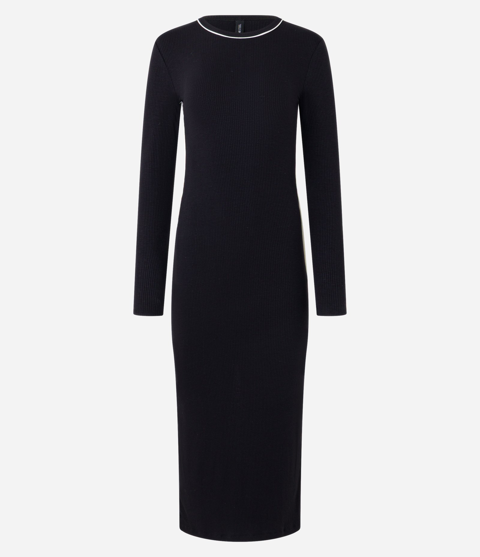 Vestido Long Midi em Ribana com Friso Contrastante Preto 6