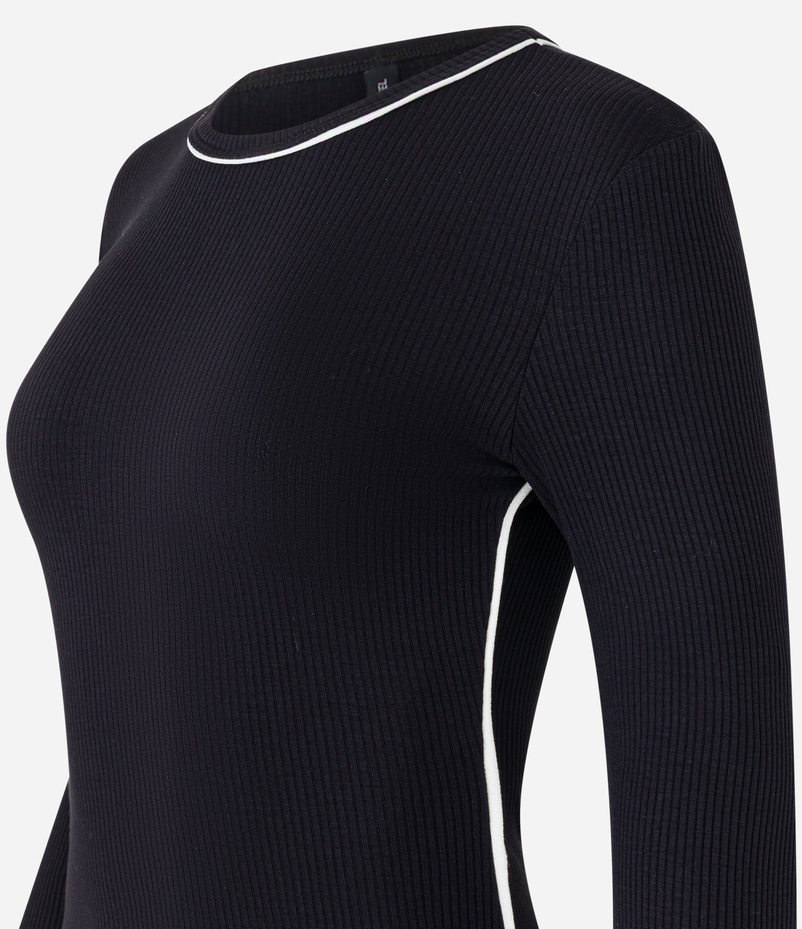 Vestido Long Midi em Ribana com Friso Contrastante Preto 7