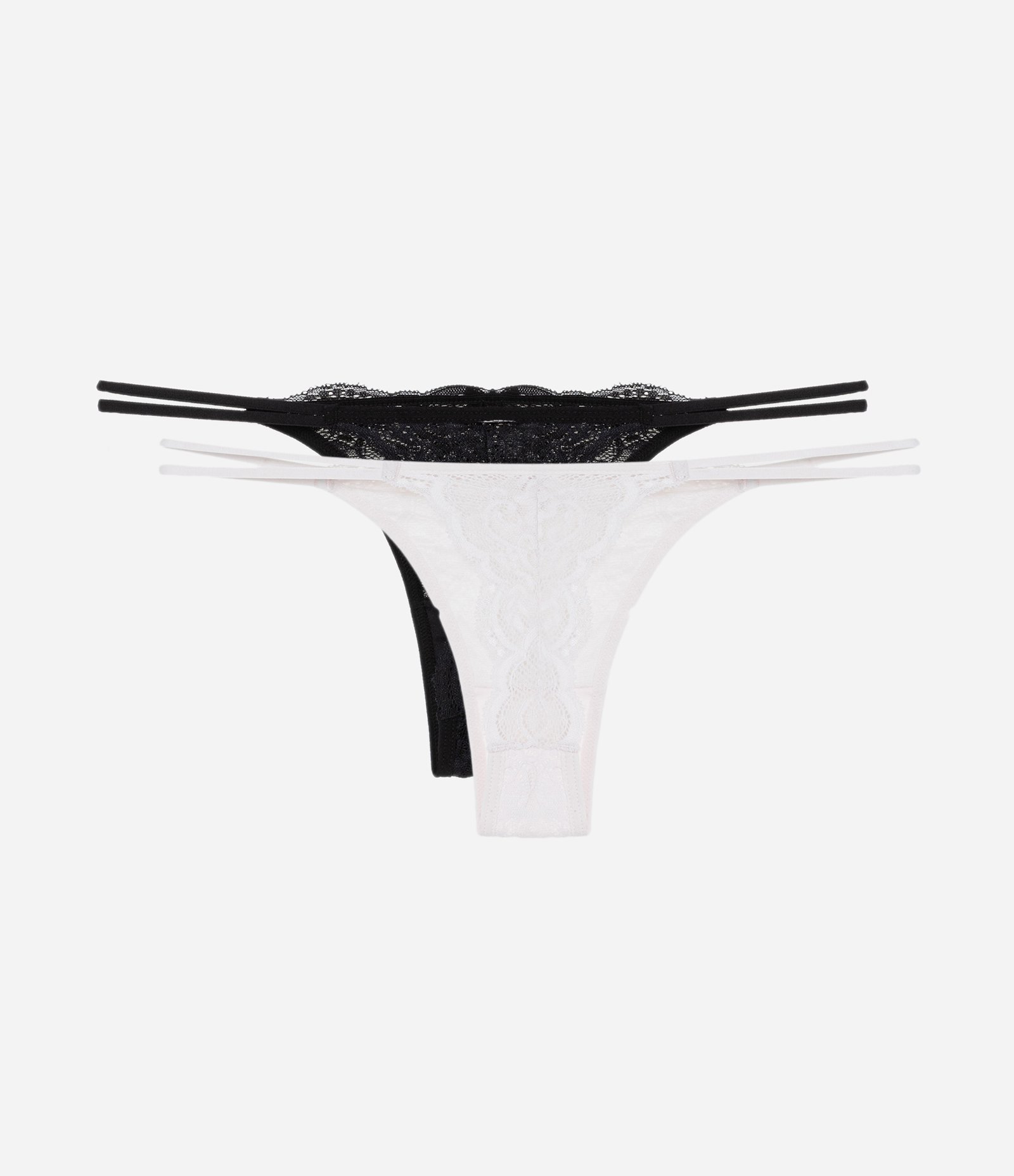 Kit 02 Calcinhas String Fio em Renda Floral com Lateral Dupla Preto/Lilás Claro 2