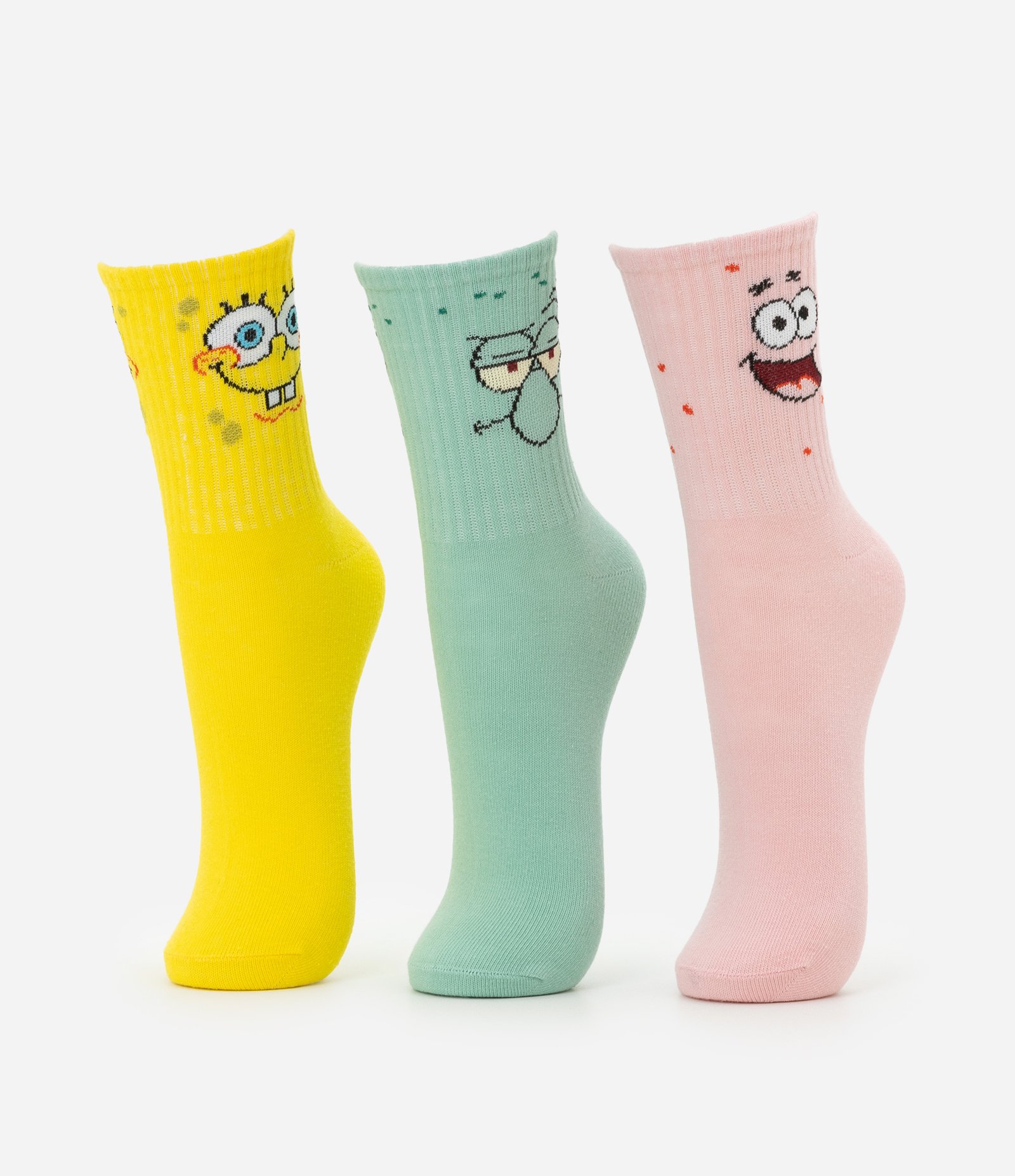 Kit 03 Meias Cano Médio em Algodão com Estampa Personagens Bob Esponja Multicores 1