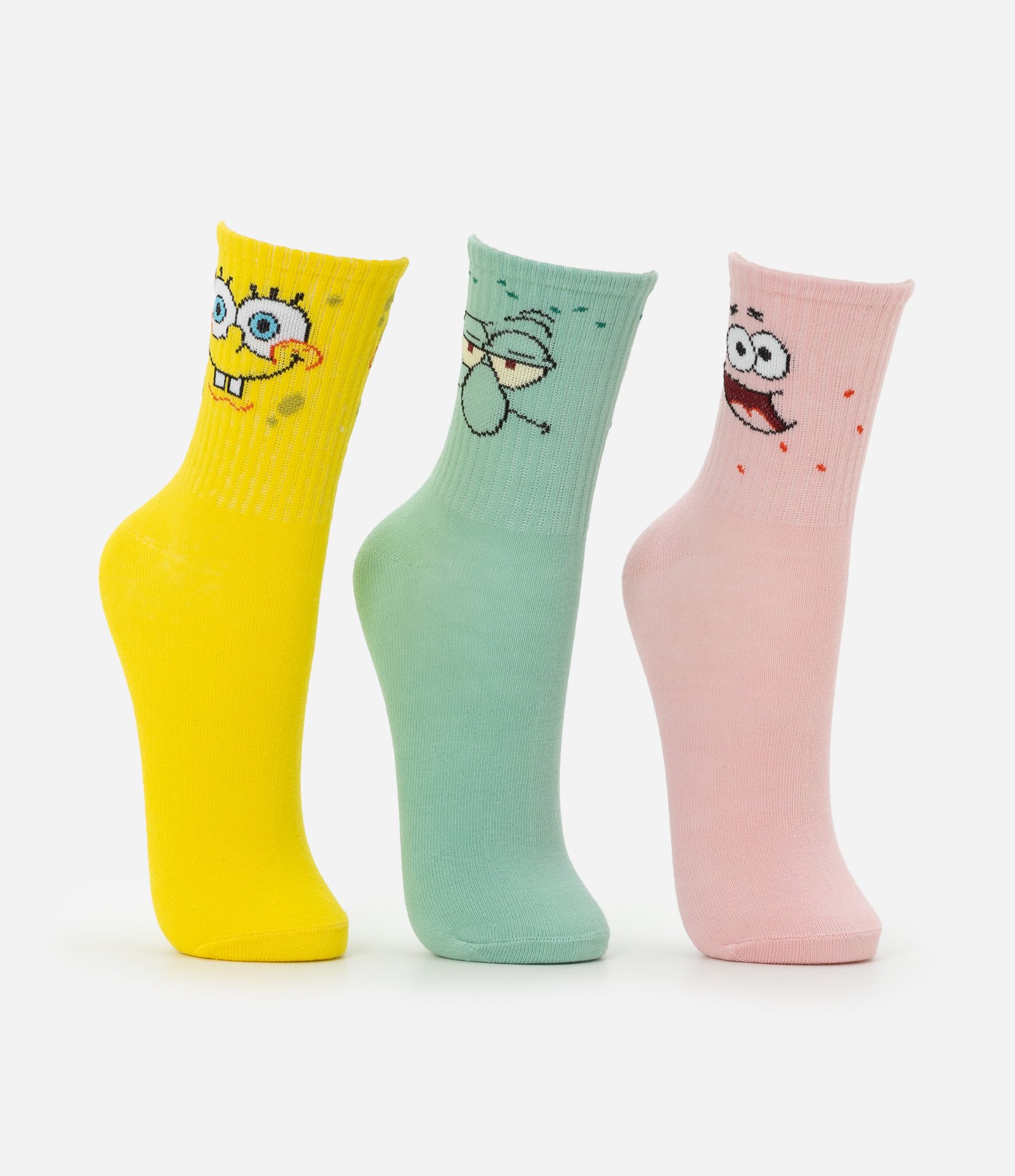 Kit 03 Meias Cano Médio em Algodão com Estampa Personagens Bob Esponja Multicores 2