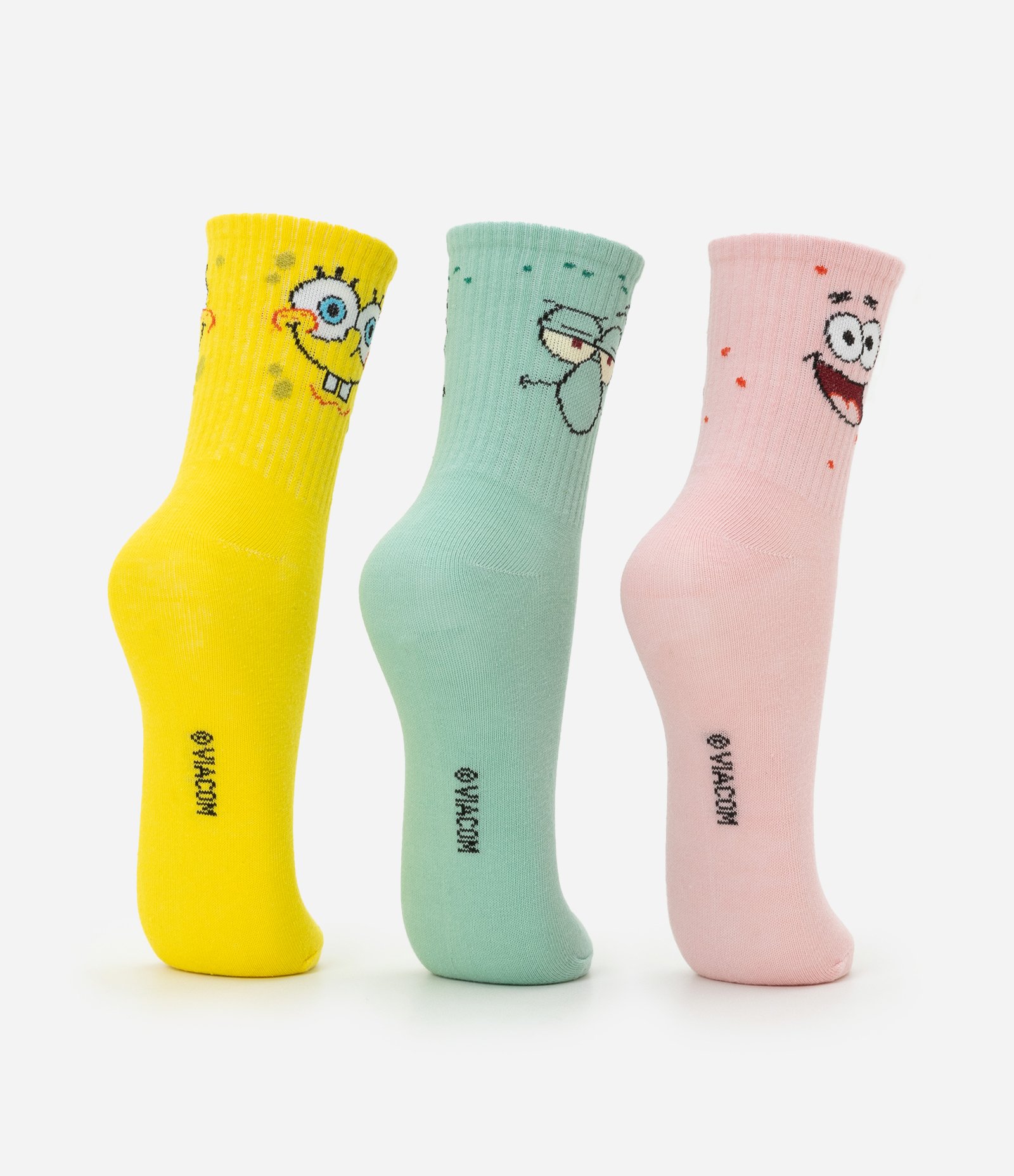 Kit 03 Meias Cano Médio em Algodão com Estampa Personagens Bob Esponja Multicores 3