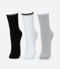 Kit 03 Meias Cano Alto Esportivas em Algodão com Bordado Get Over