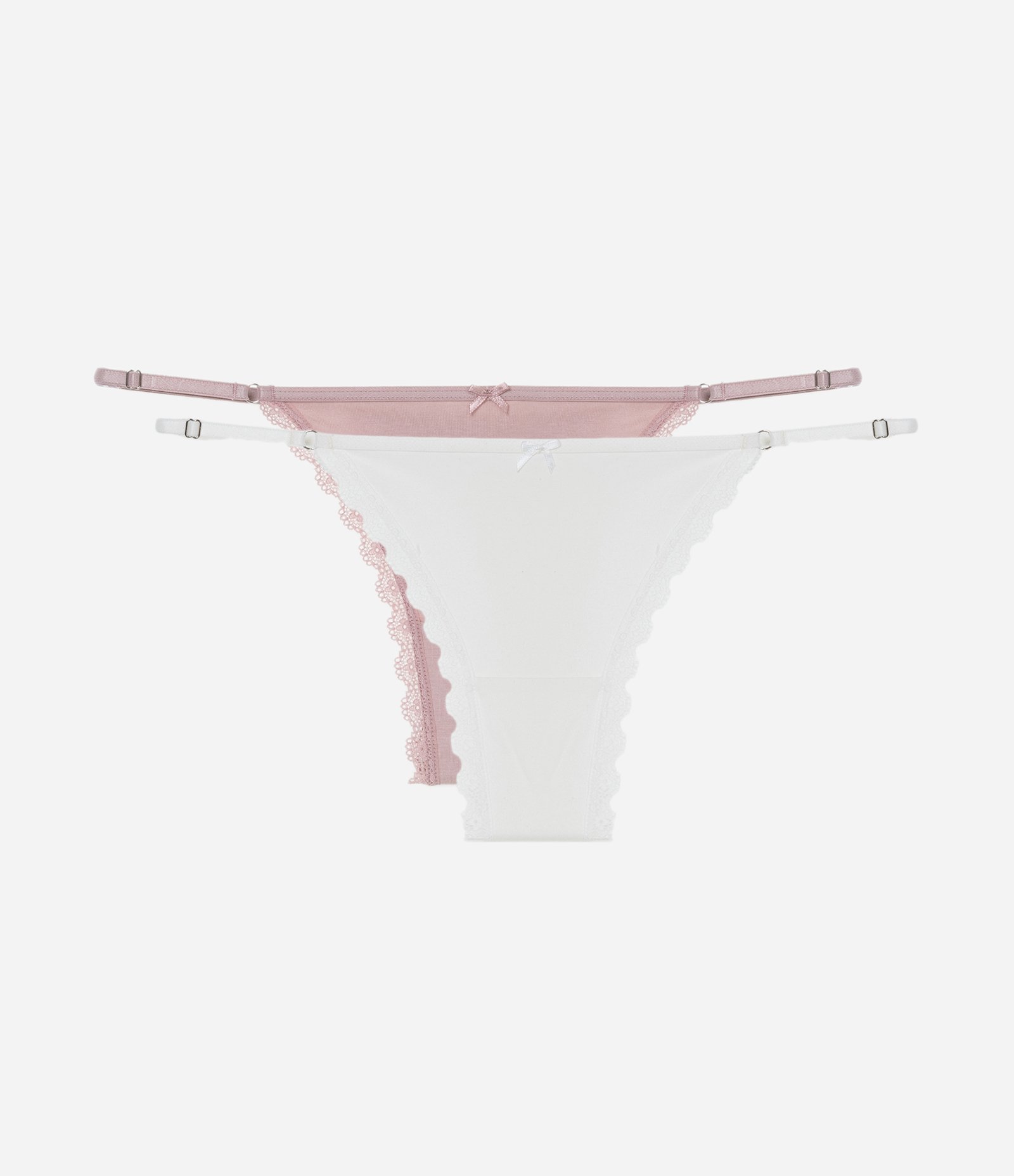 Kit 02 Calcinhas String Fio Duplo em Algodão com Detalhes em Renda Rosa Neutro/Branco 1