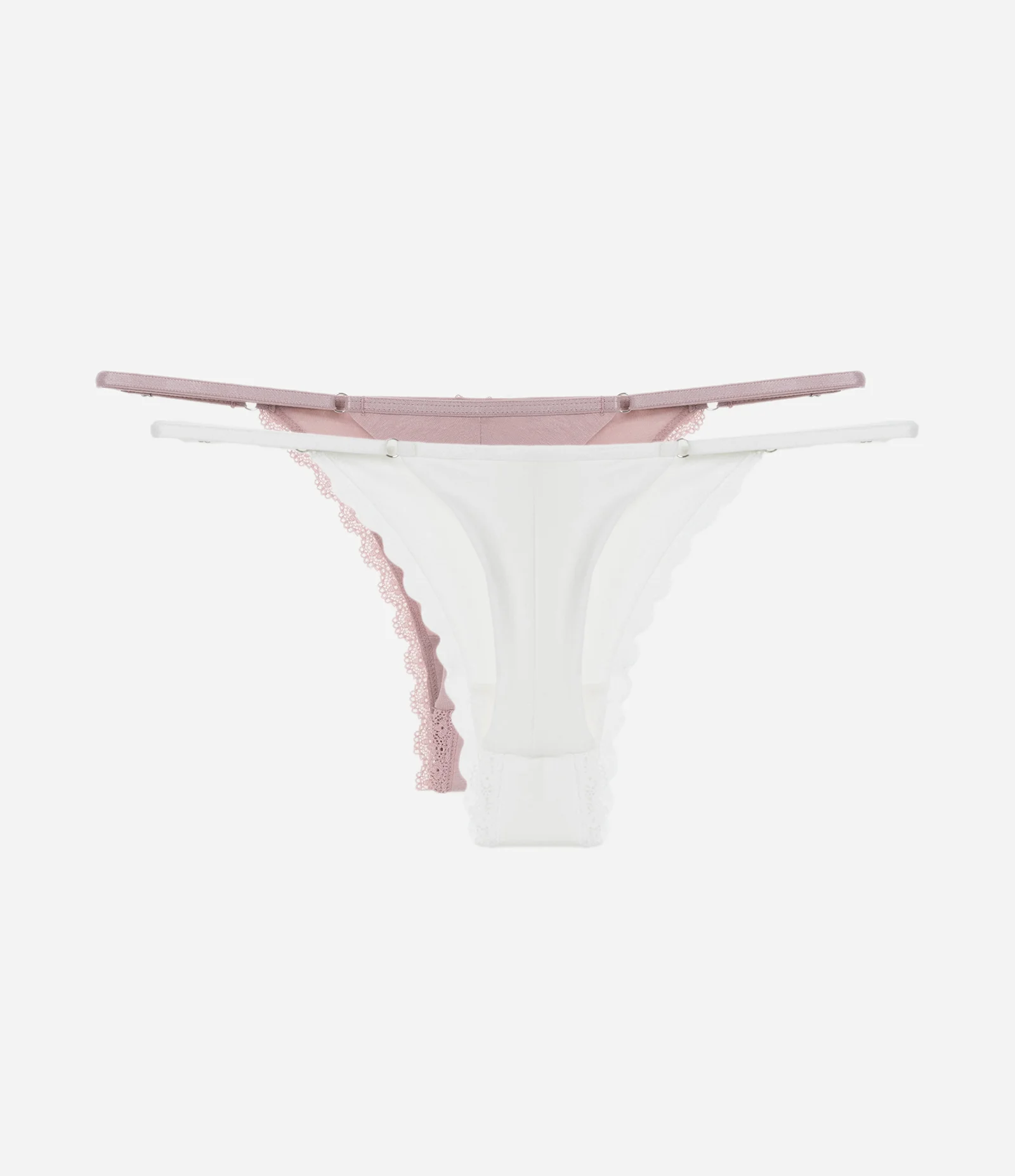 Kit 02 Calcinhas String Fio Duplo em Algodão com Detalhes em Renda Rosa Neutro/Branco 2