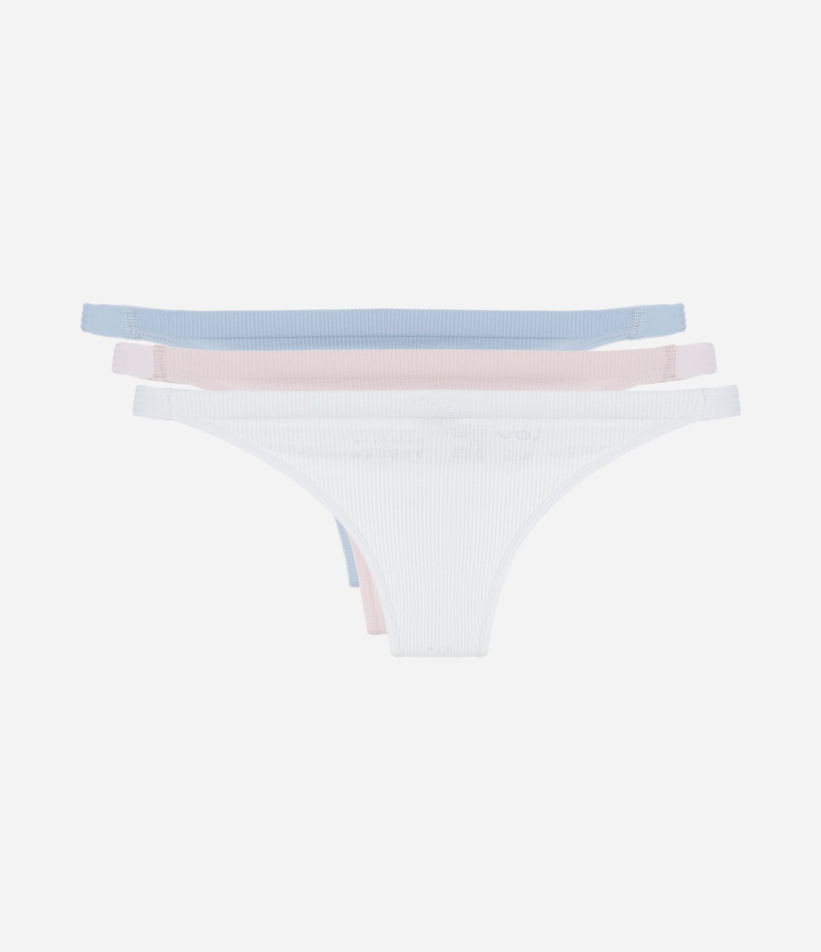 Kit 03 Calcinhas String Fio Seamless Texturizadas Azul/Rosa/Branco 1