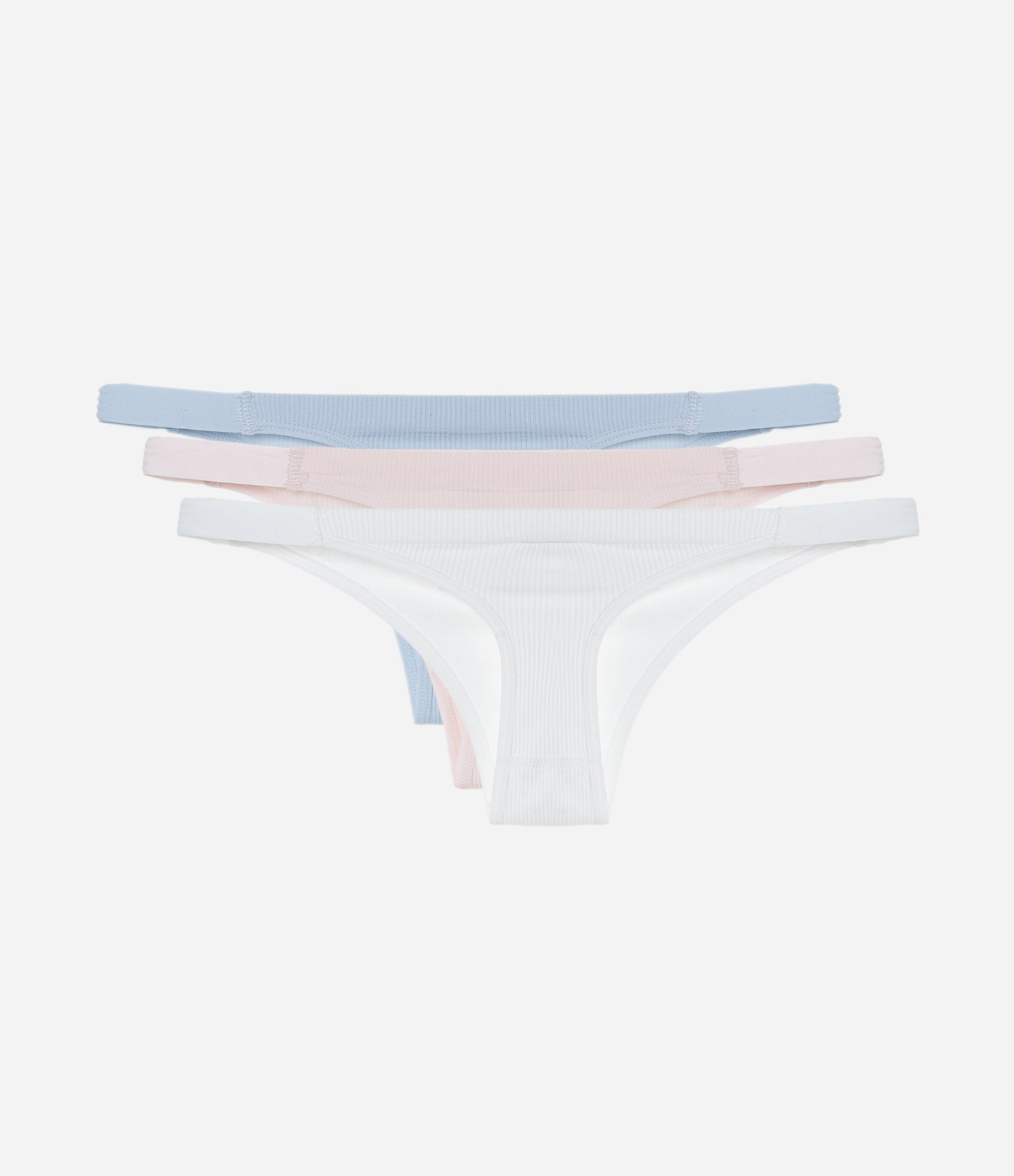Kit 03 Calcinhas String Fio Seamless Texturizadas Azul/Rosa/Branco 2