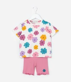Conjunto Infantil Canelado com Estampa Floral - Tam 1 a 6 Anos