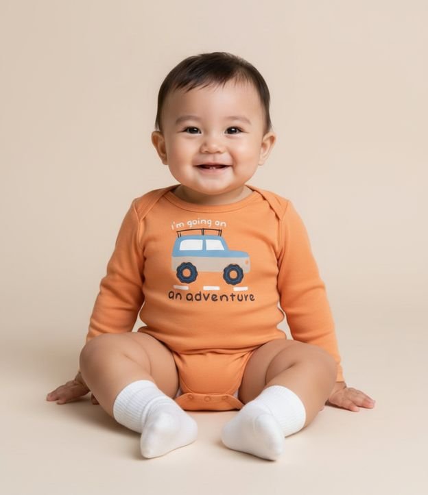 Body Infantil com Estampa Carro de Trilha - Tam 0 a 18 meses