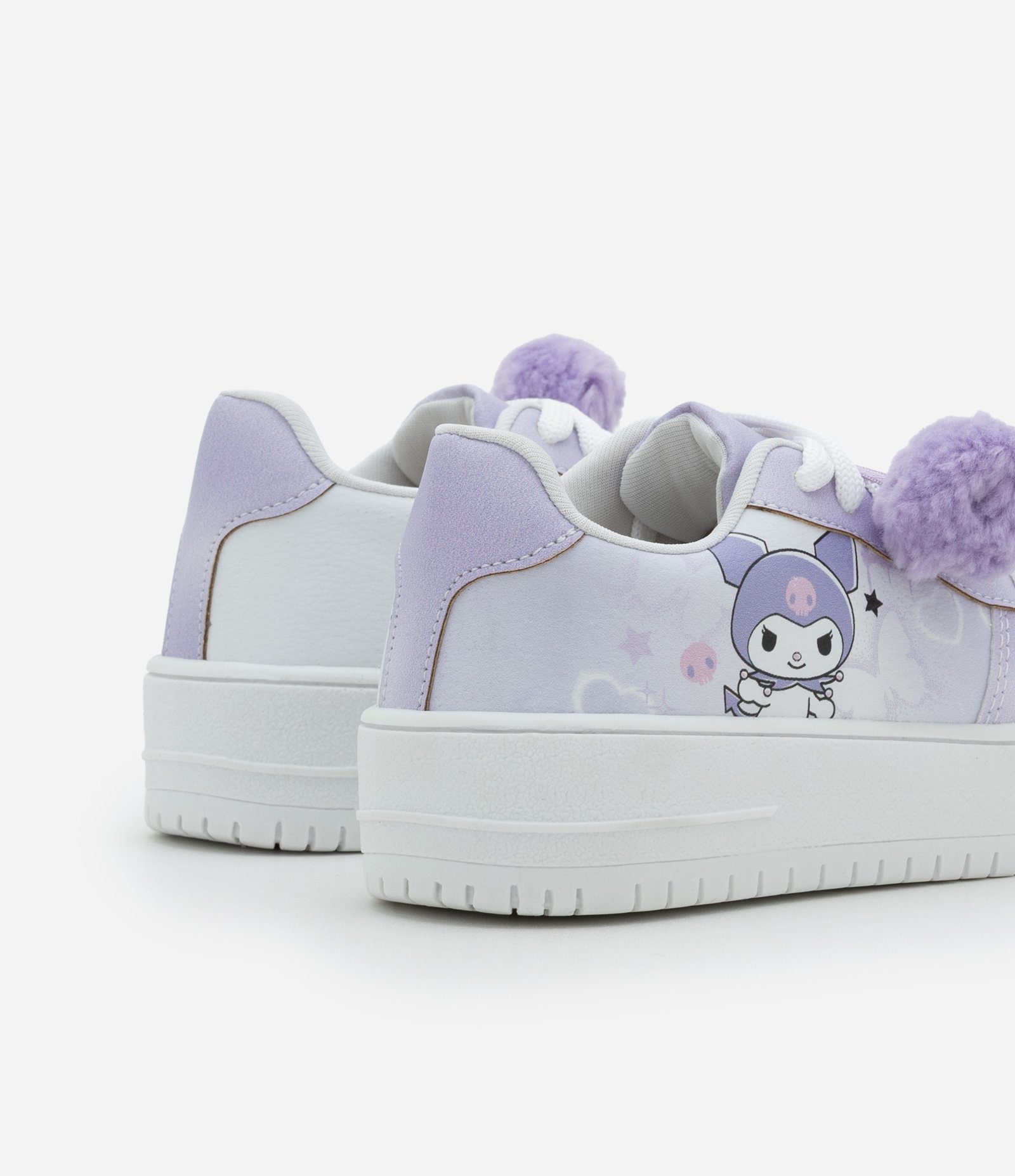 Tênis Infantil com Pompom e Estampa Kuromi - Tam 28 ao 34 Lilás/Branco 2