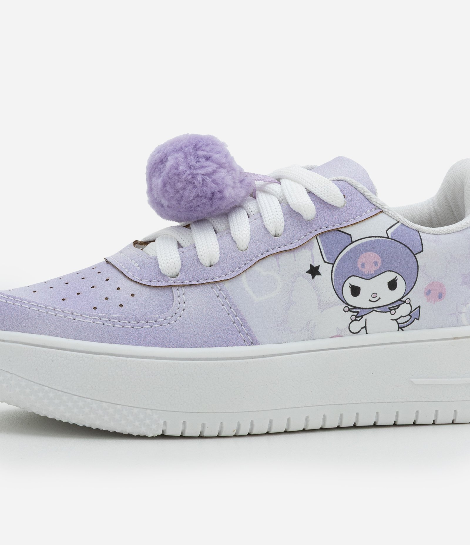Tênis Infantil com Pompom e Estampa Kuromi - Tam 28 ao 34 Lilás/Branco 3