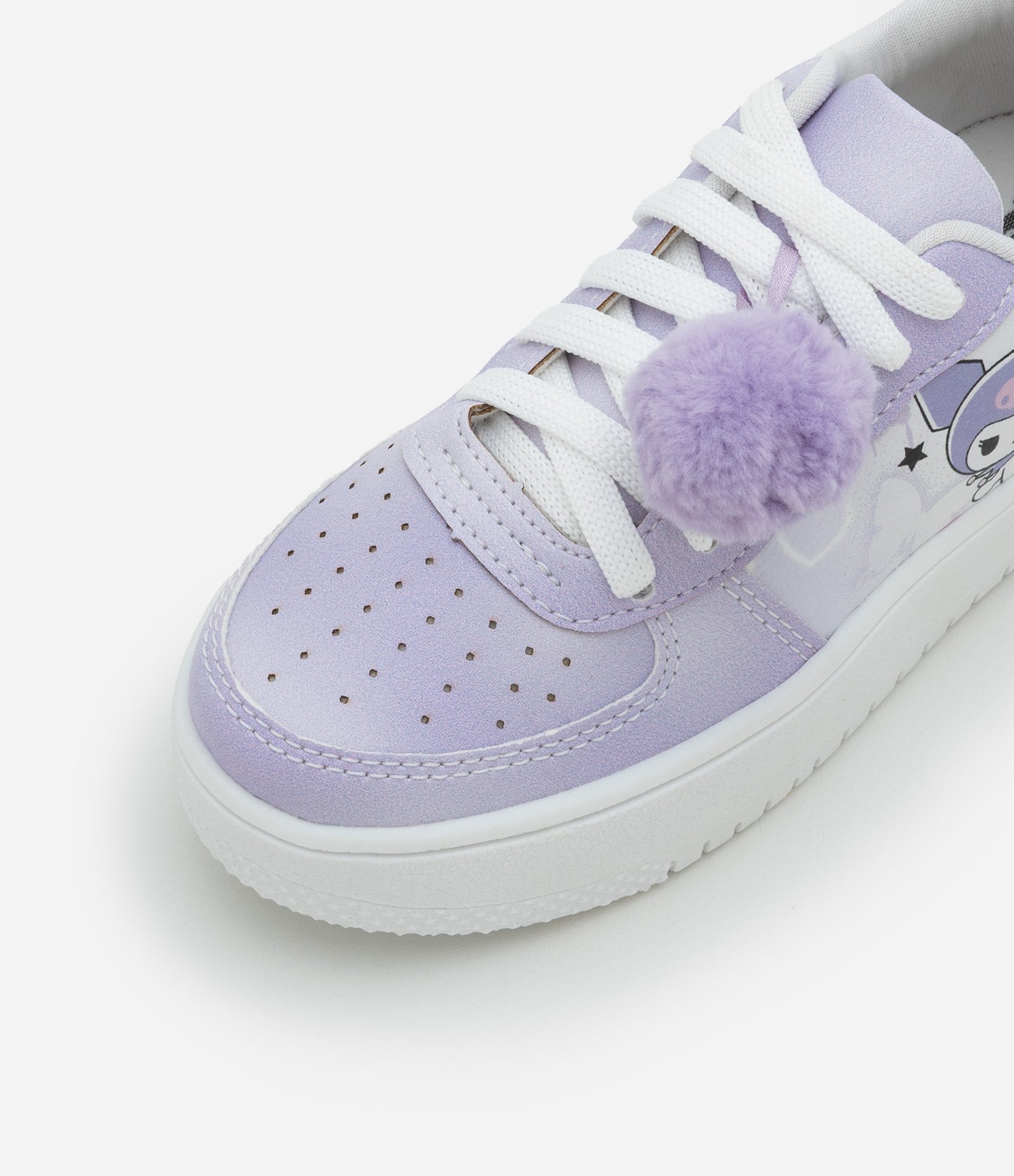 Tênis Infantil com Pompom e Estampa Kuromi - Tam 28 ao 34 Lilás/Branco 4