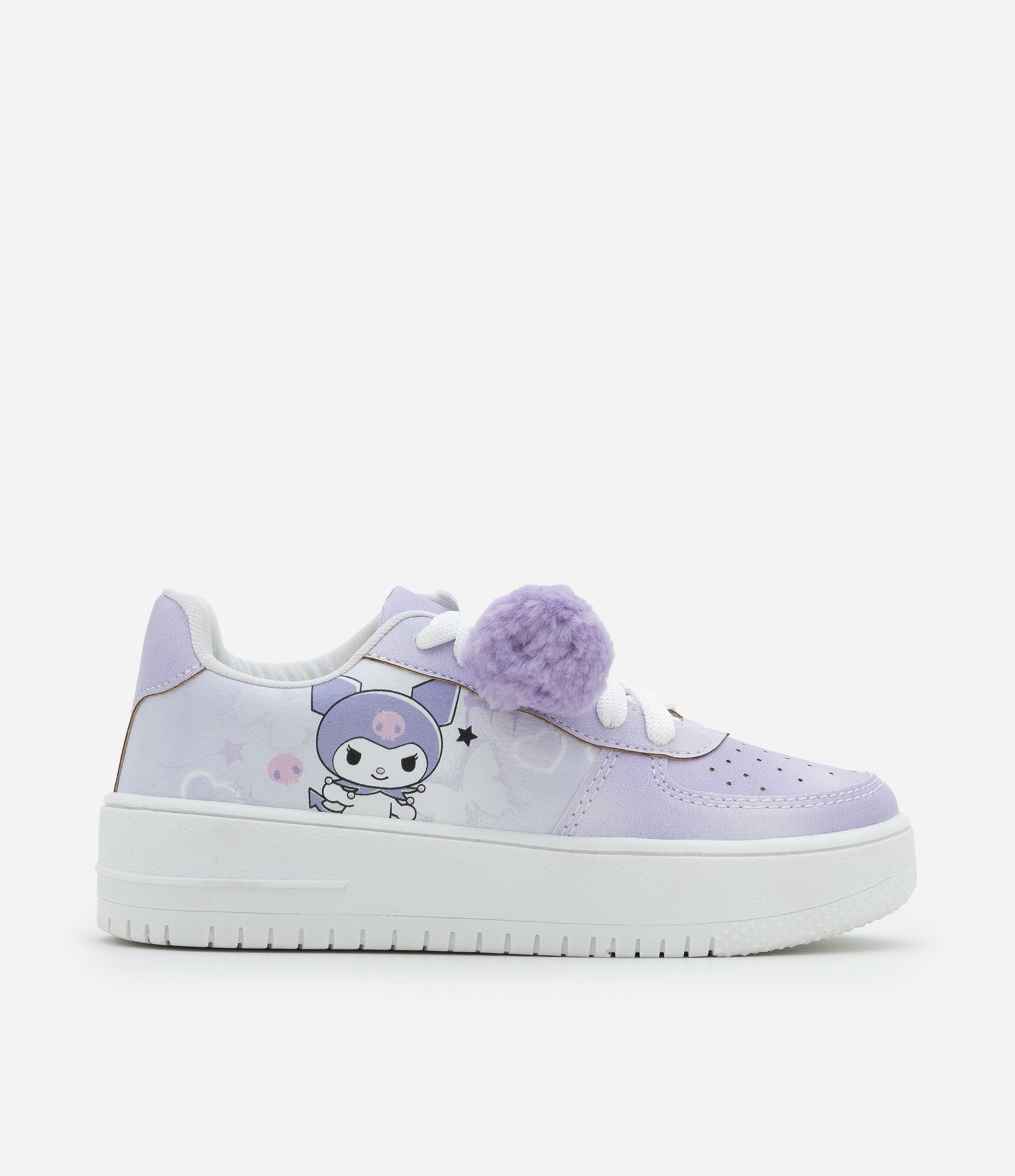Tênis Infantil com Pompom e Estampa Kuromi - Tam 28 ao 34 Lilás/Branco 6