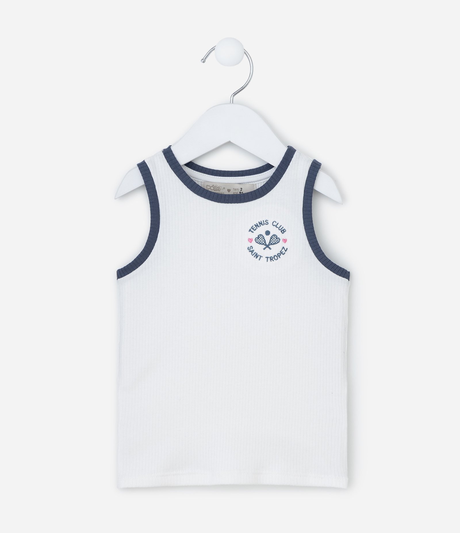 Regata Infantil em Ribana com Viés Contrastante - Tam 1 a 6 Anos Branco 1