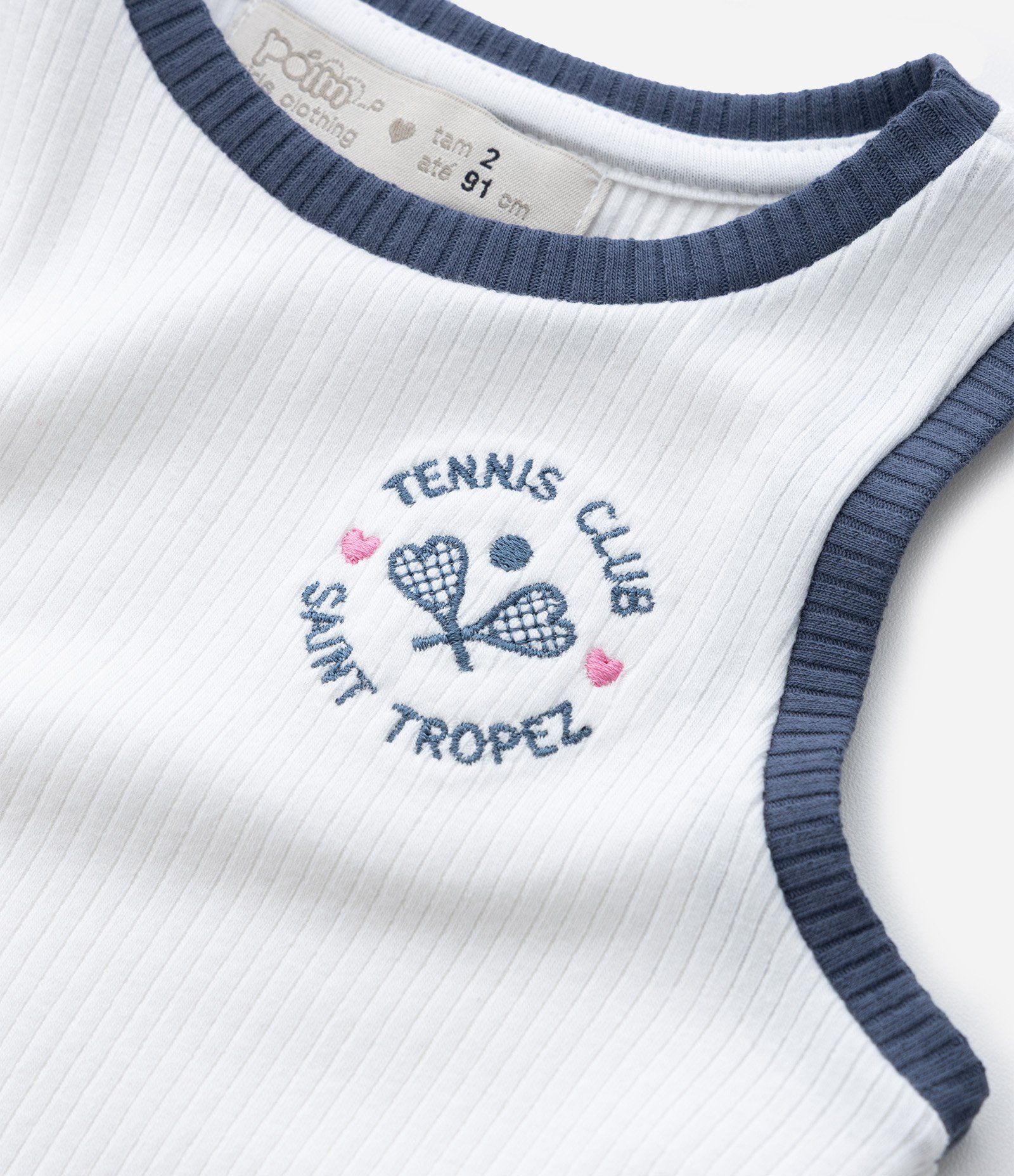 Regata Infantil em Ribana com Viés Contrastante - Tam 1 a 6 Anos Branco 4