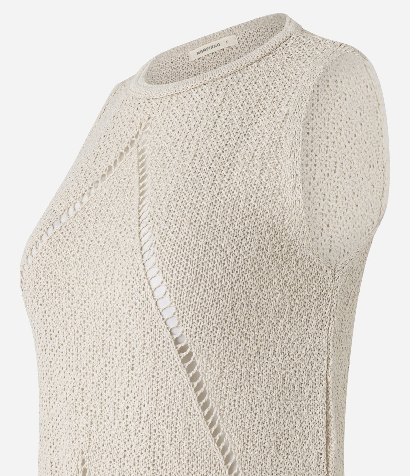 Blusa Alongada Texturizada com Entremeios Diagonais Bege 7