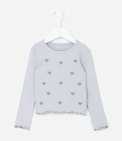 Blusa Infantil Canelada com Estampa Corações - Tam 1 a 6 Anos