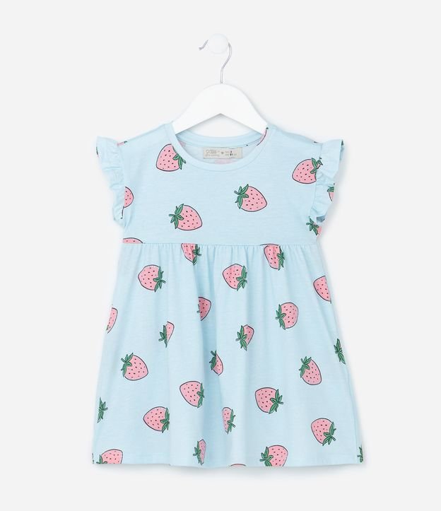 Vestido Infantil com Estampa Morangos - Tam 1 a 6 Anos