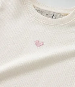 Blusa Infantil Canelada com Bordado Coração - Tam 1 a 6 Anos