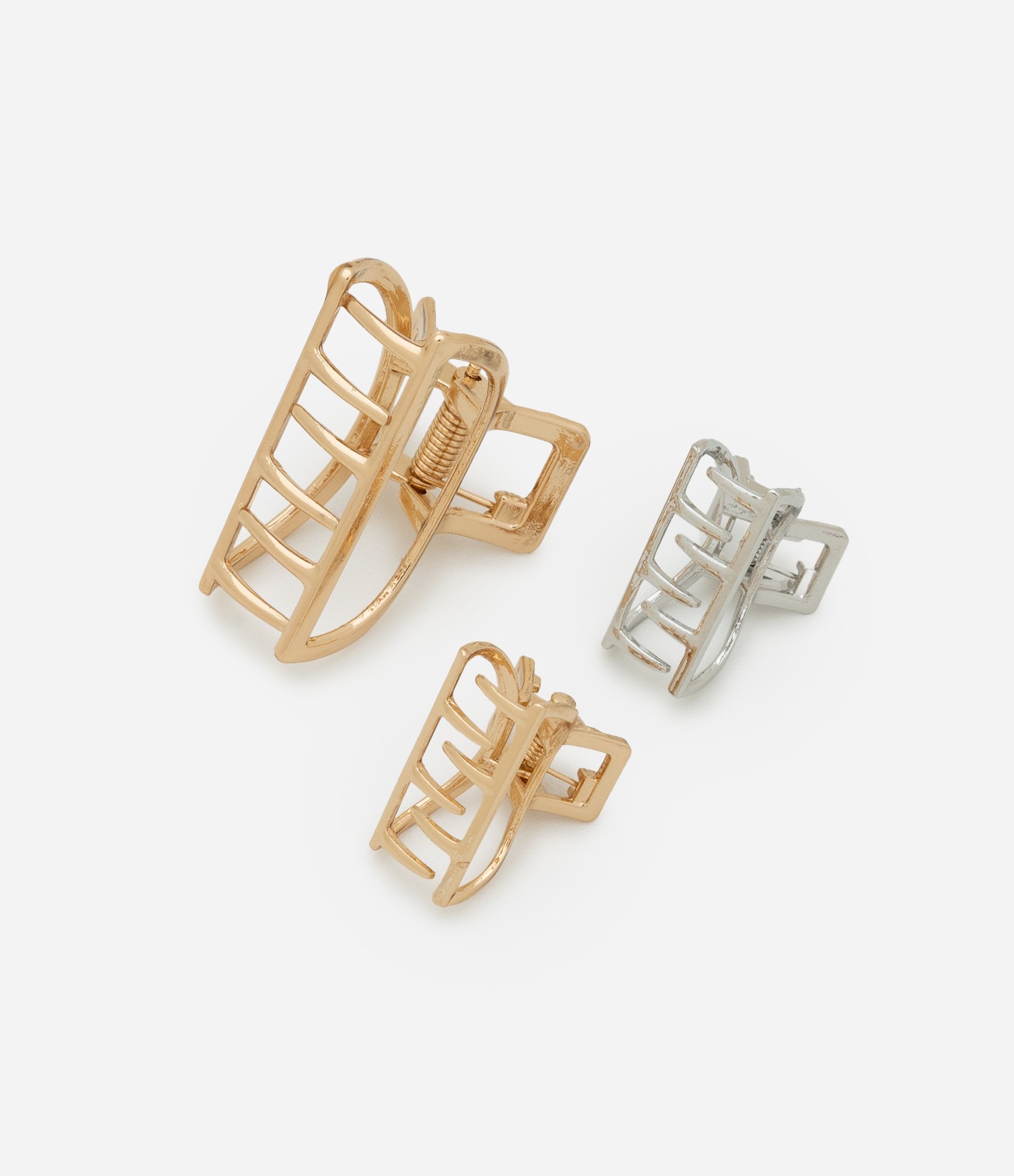 Kit 03 Piranha de Cabelo em Metal com Formas Diversas Dourado/Prata 2