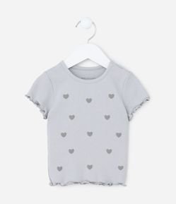 Blusa Infantil Canelada com Estampa Corações - Tam 1 a 6 Anos