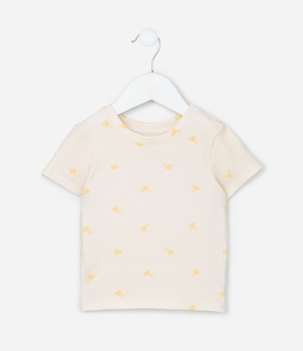 Blusa Canelada com Estampa de Tulipas - Tam 1 A 5 Anos