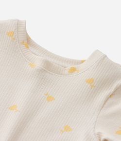 Blusa Canelada com Estampa de Tulipas - Tam 1 A 5 Anos