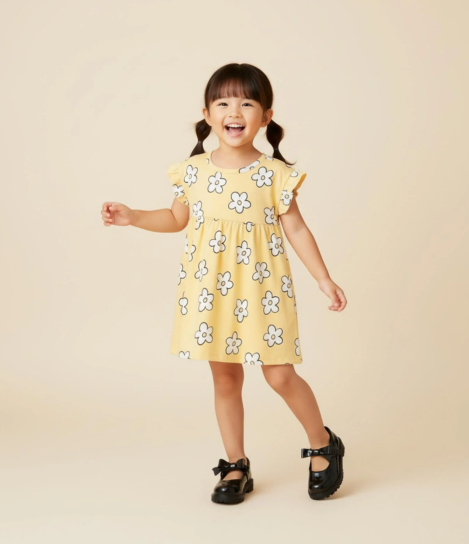 Vestido Infantil com Estampa Florzinhas - Tam 1 a 6 Anos Amarelo 1