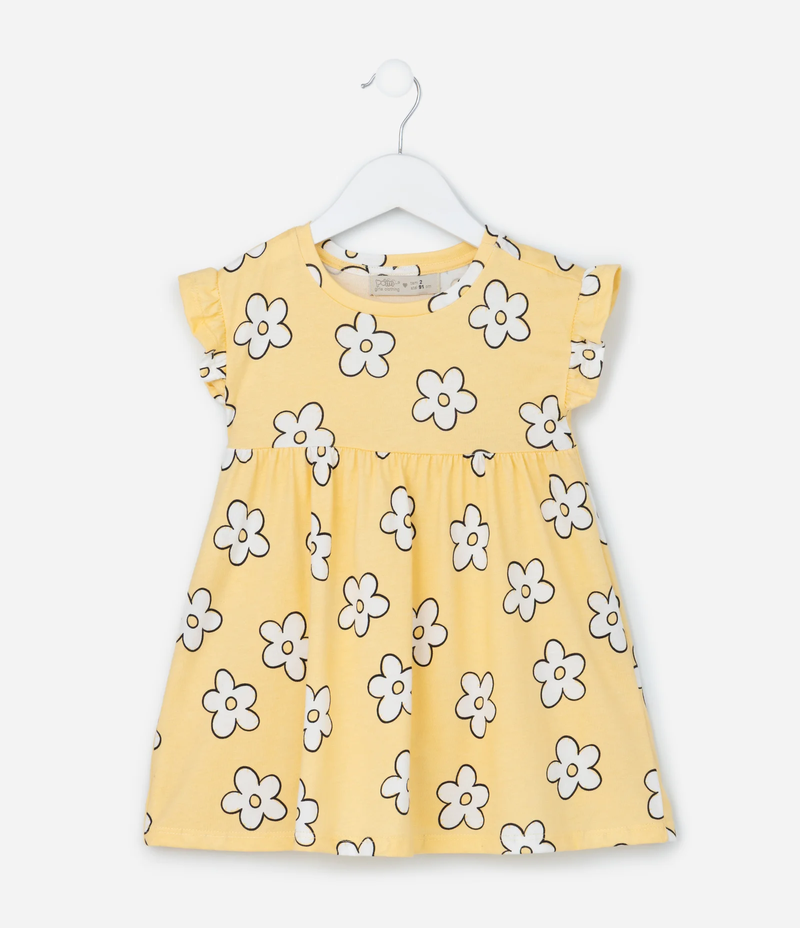 Vestido Infantil com Estampa Florzinhas - Tam 1 a 6 Anos Amarelo 2
